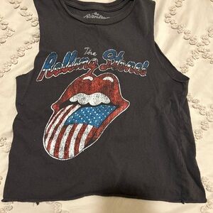 The Rolling Stones Womens/Juniors Black Tank Top with Red and Blue Logo